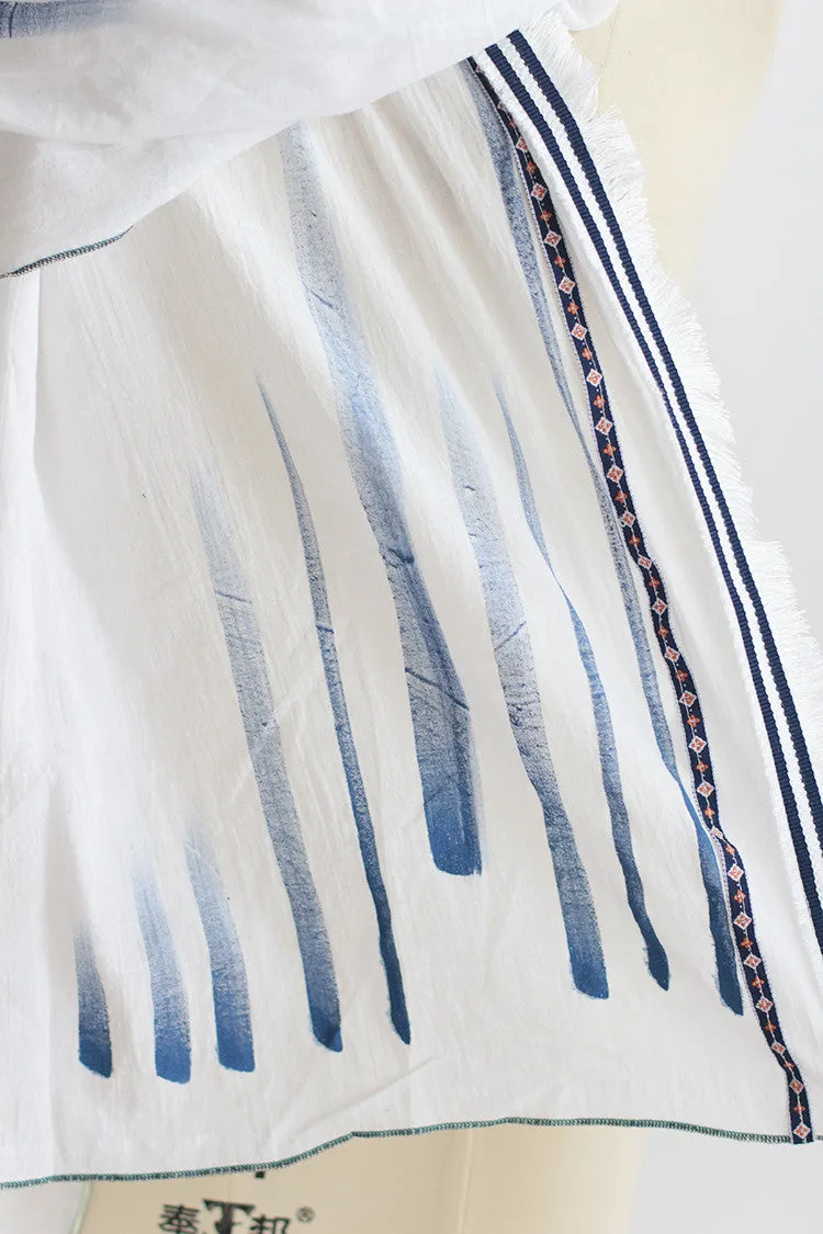 Hand Painted Lightweight Cotton Scarves White