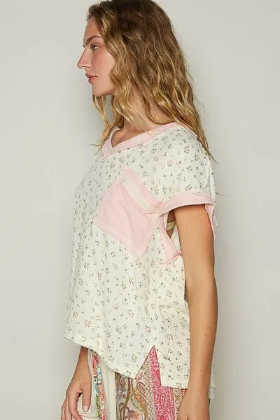 Hazel Blues® |  POL Floral V-Neck Short Sleeve T-Shirt