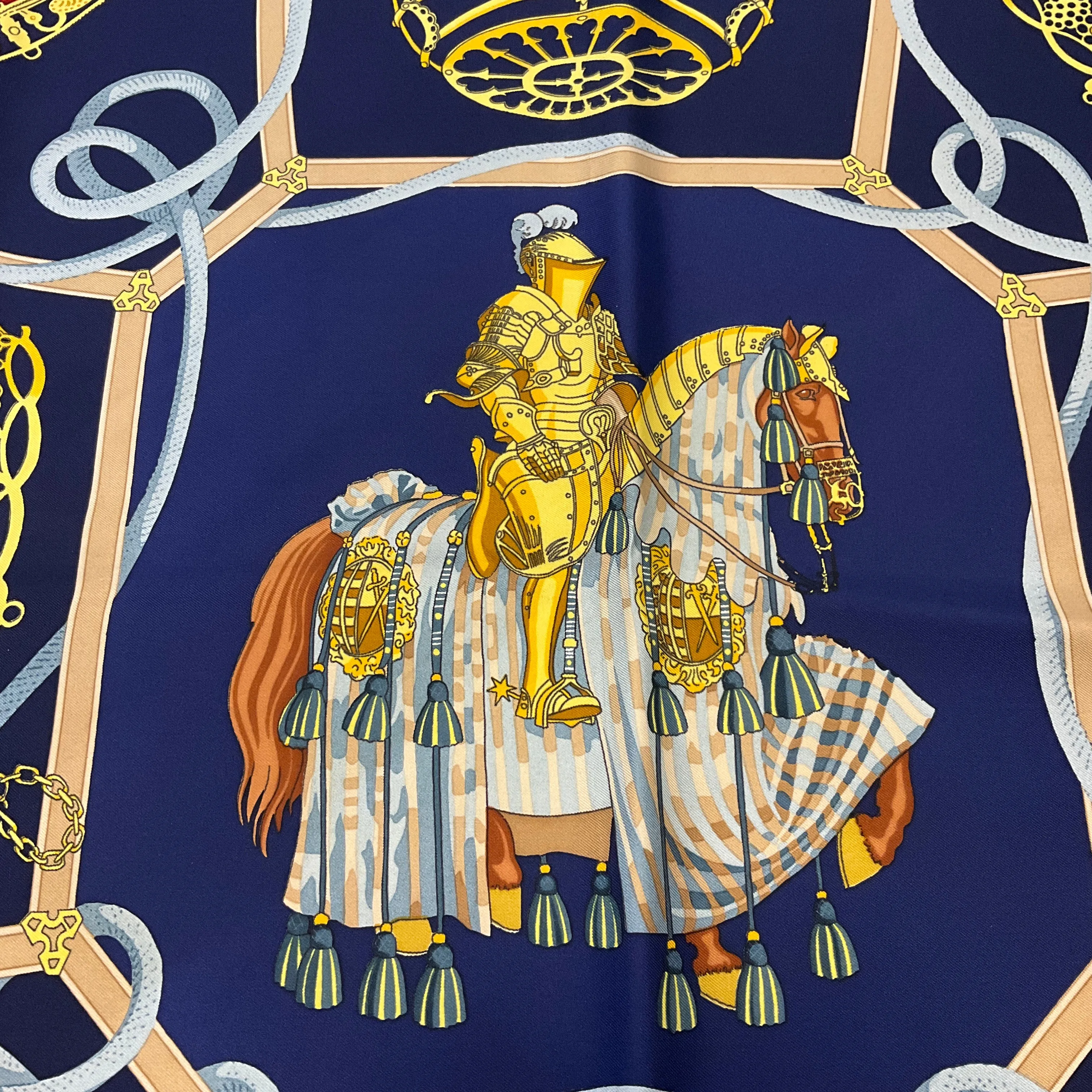 Hermes Navy Blue Multi Les Muserolles Print Square Silk Twill Scarf
