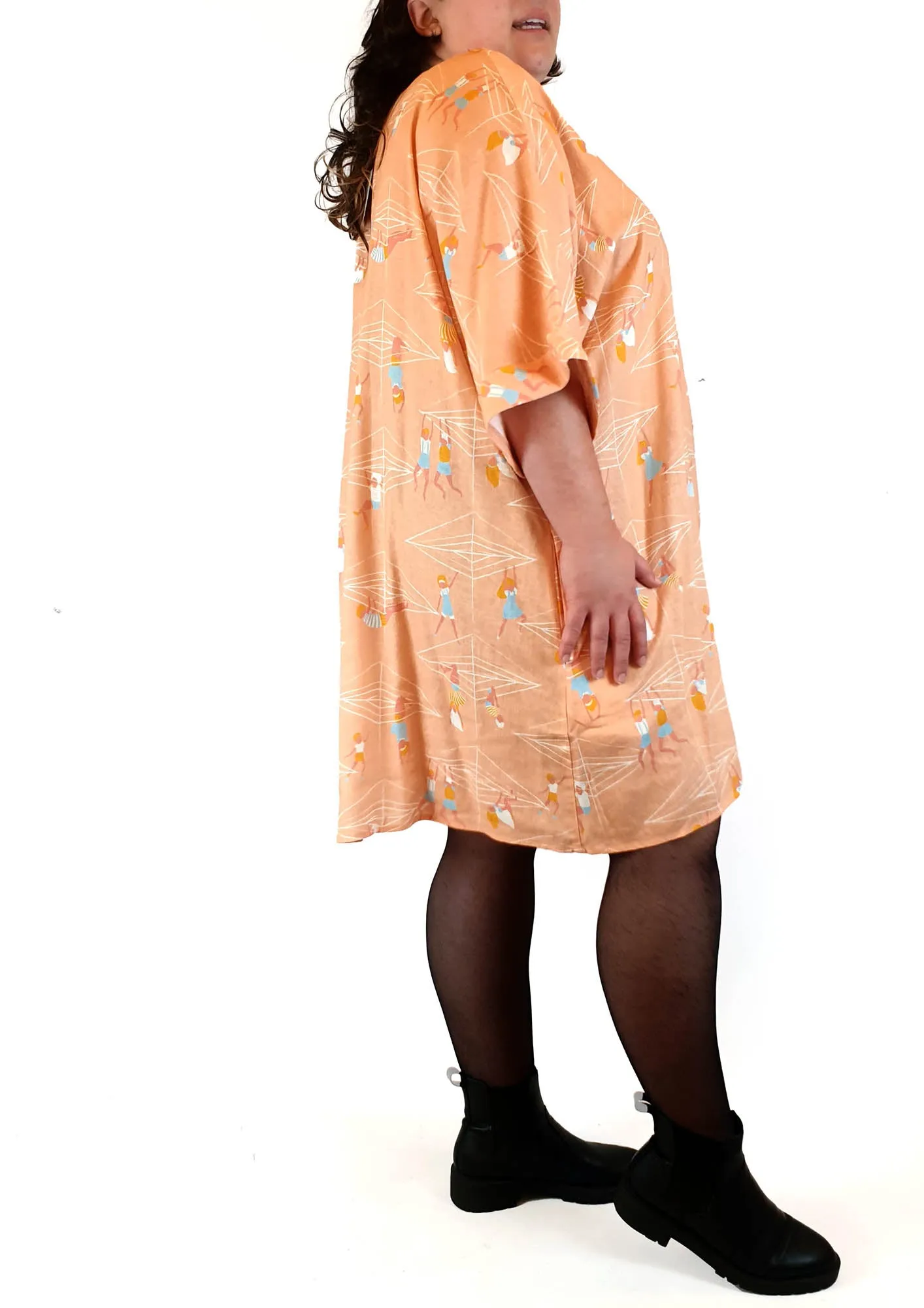 Jericho Road peach linen mix boxy dress with cute print size 20