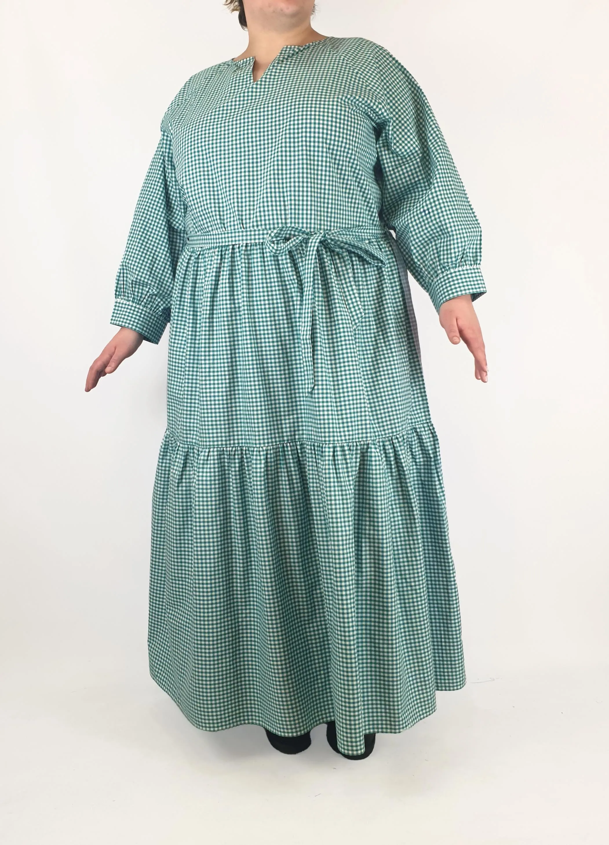 Kholo blue and green check print maxi dress size 24