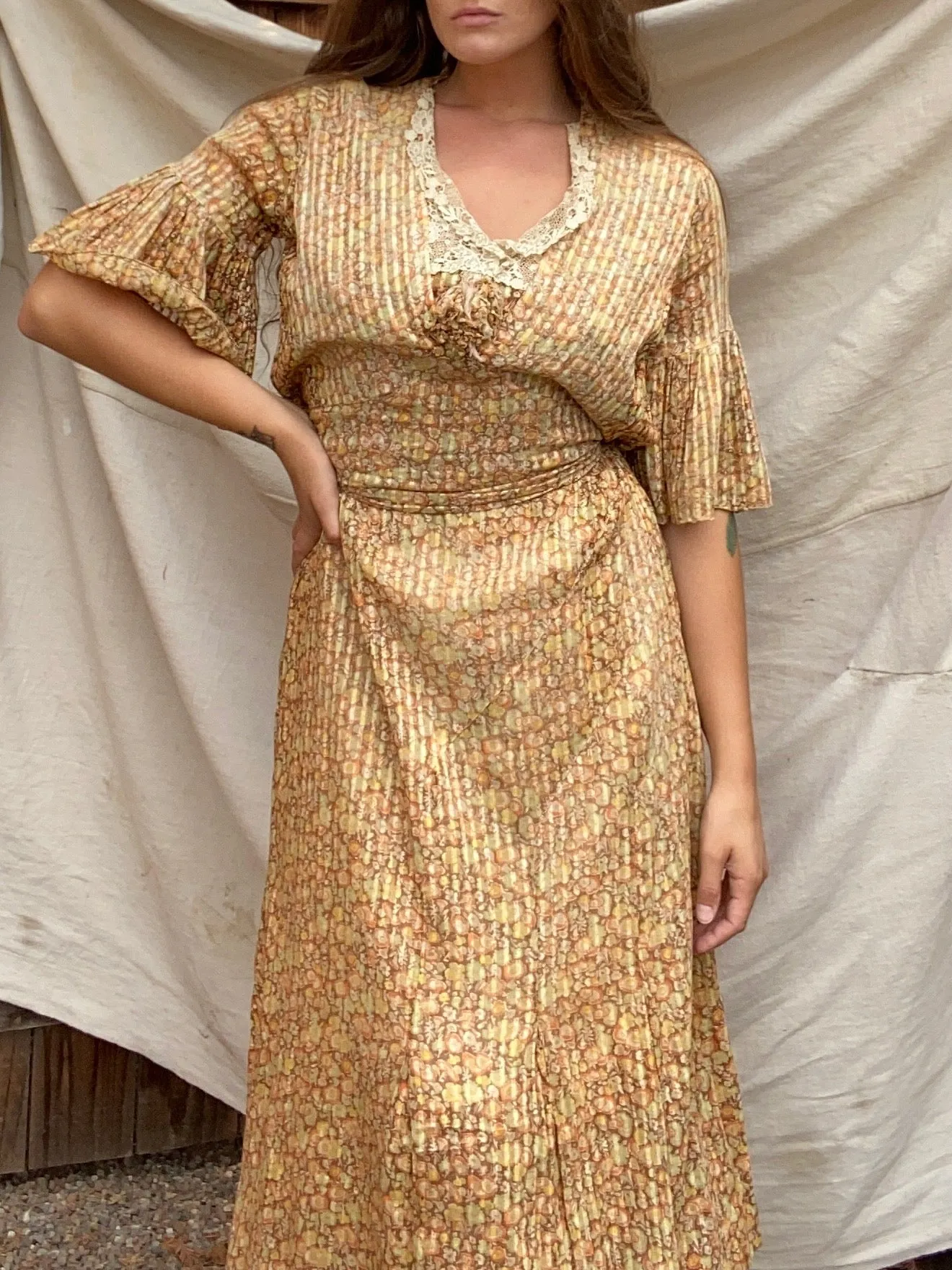 Late 1920s Autumnal Voile Day Dress